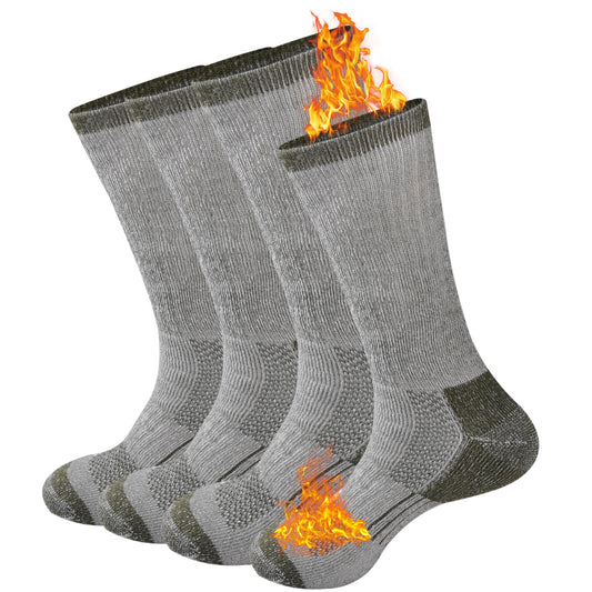 GKX Men's Merino Wool Moisture Wicking Outdoor Hiking Heavy Duty Work Cushion Crew Socks(Green)