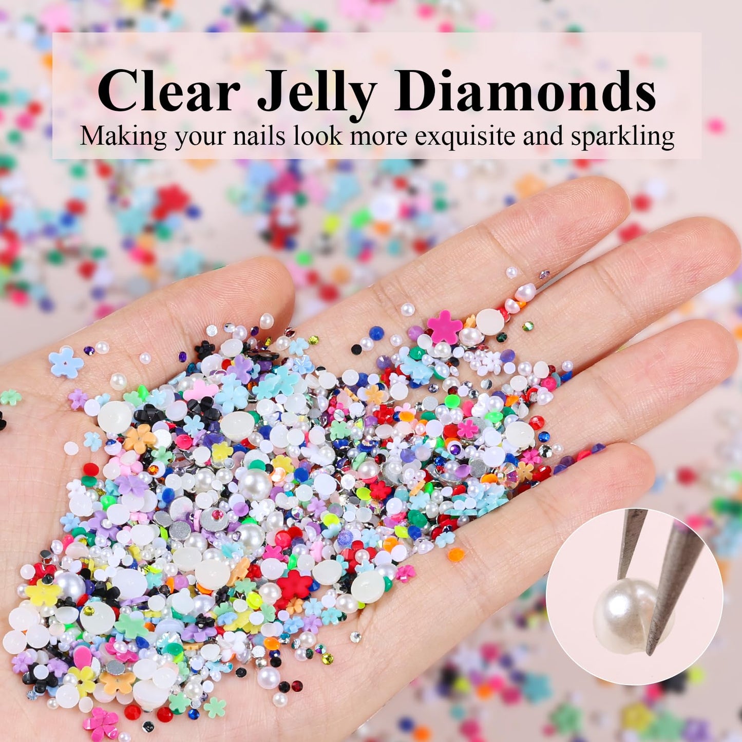 editTime 5 Boxes Shiny Colorful Nail Art Rhinestones Nail Stone Gems Design Kit and 4 sheets flower nail art stickers with a Curved Tweezers and a Nail Brush (6-rhinestones kit-3)