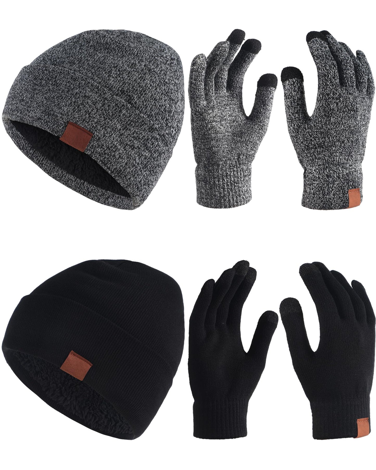 Liitrsh 4 Pcs Women Winter Beanie Hat Gloves Set Knit Beanie Hat Warm Touchscreen Glove Soft Skull Christmas Cap Gift for Men Women