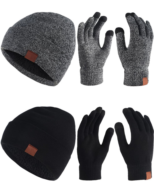 Liitrsh 4 Pcs Women Winter Beanie Hat Gloves Set Knit Beanie Hat Warm Touchscreen Glove Soft Skull Christmas Cap Gift for Men Women