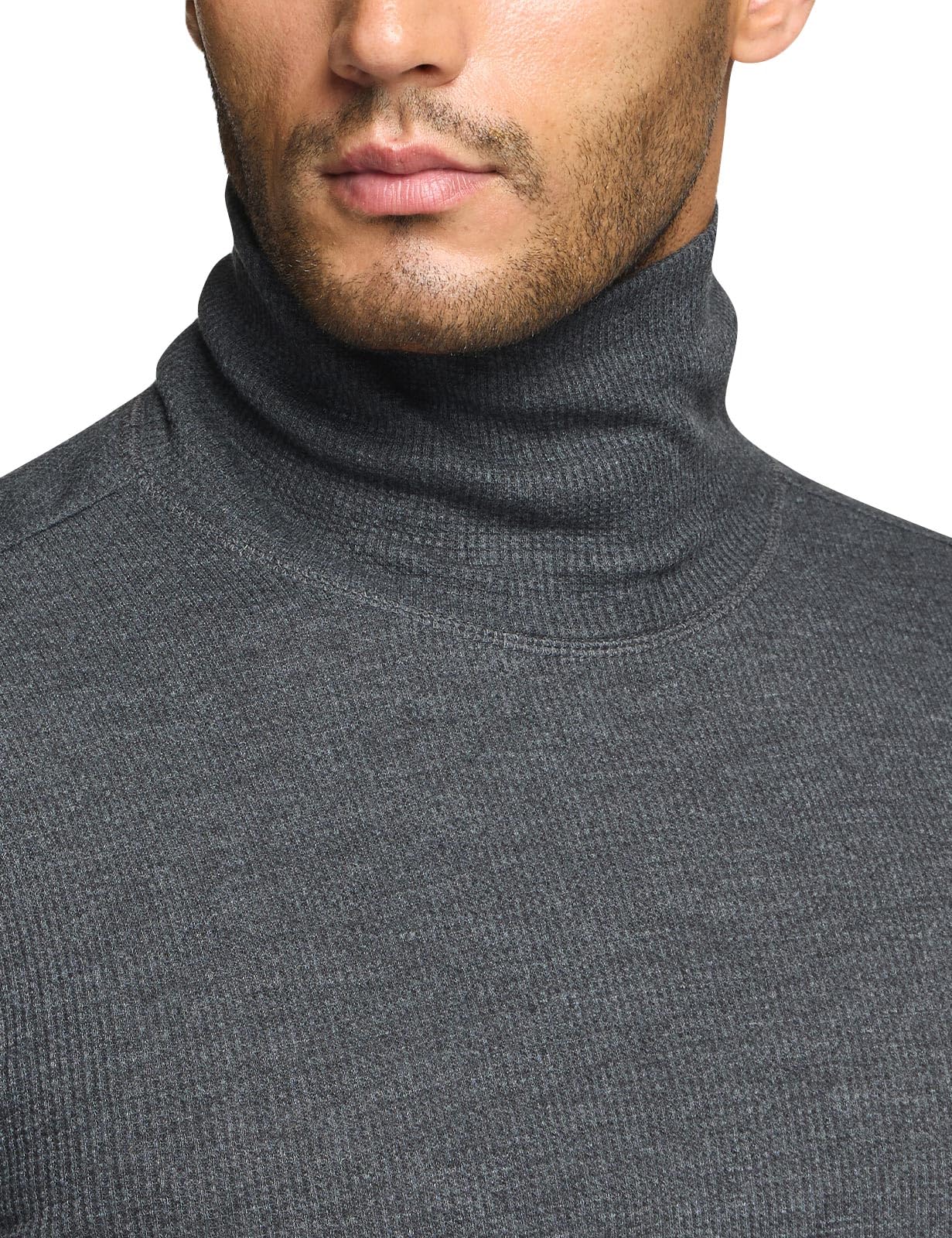 CQR Men's Long Sleeve Thermal Underwear Tops, Midweight Waffle Crewneck Shirt, Winter Cold Weather Thermal Shirts, Mock Neck Top Dark Grey, XX-Large