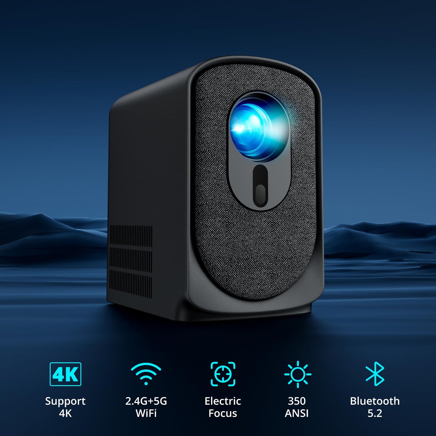 Wireless Mini Projector with WiFi and Bluetooth 5G, Portable Projector Support 4K Movie Video Projection, Electric Focus 350ANSI Phone Projector Home and Outdoor Cinema with HDMI Cable