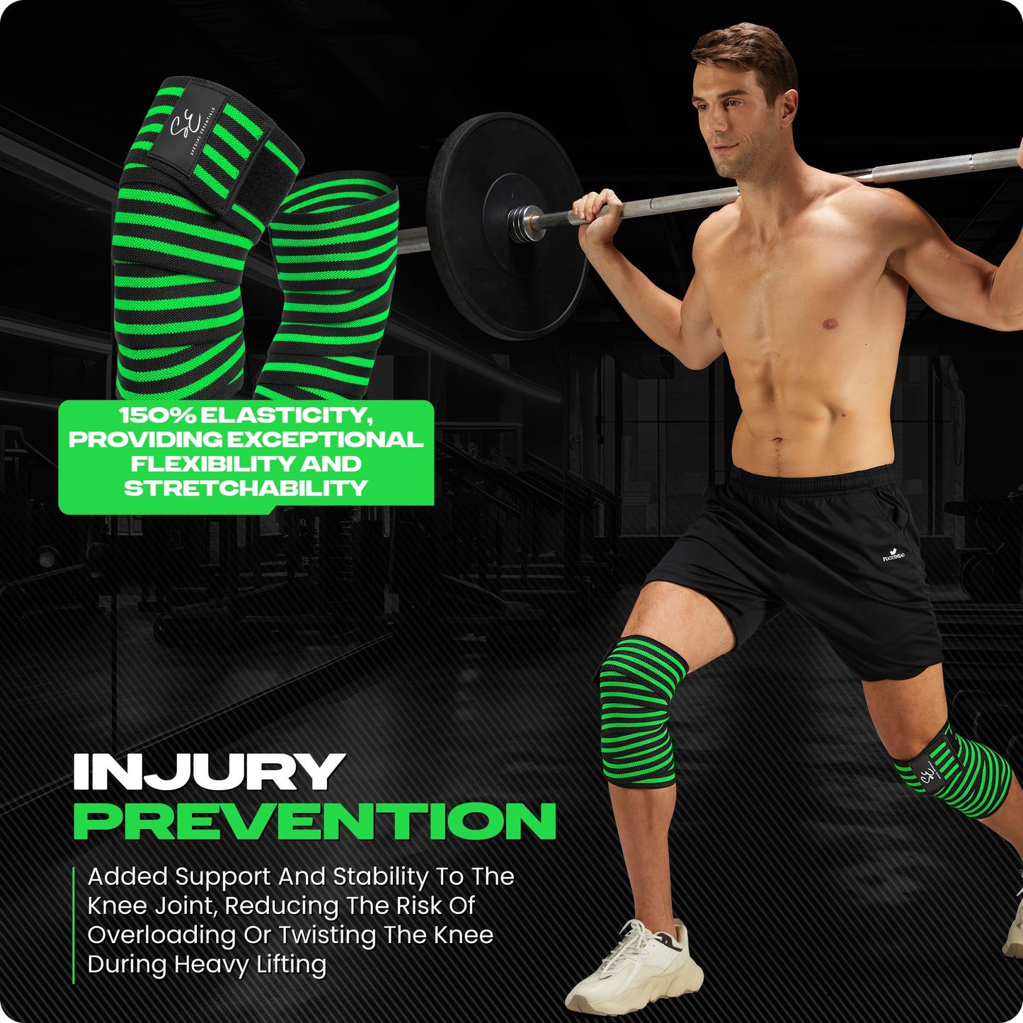 Special Essentials Knee Wraps for Weightlifting with Strap (2 Pack) - 72 Inches Flexible Support for Men & Women, for Powerlifting, Squats, Leg Press, and Cross Training