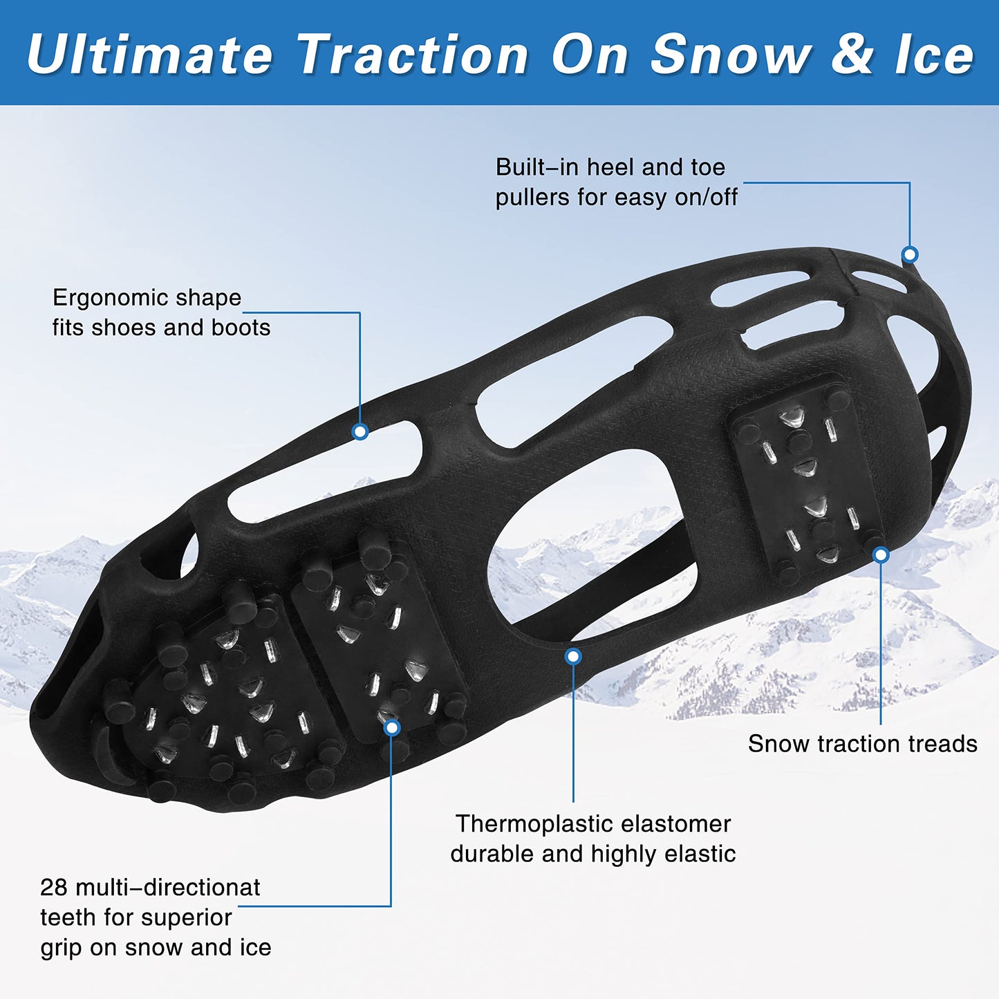 Ice Cleats Snow Traction Cleats,Crampons Ice Cleats for Shoes and Boots Men Women,Non Slip Ice Shoes Grippers Walk Traction Cleats 28 Studs for Snow Ice Hiking Walking Fishing