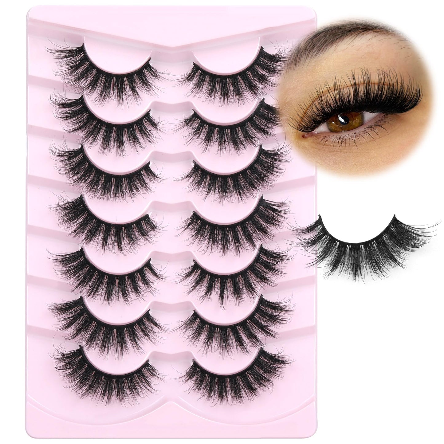 Wispy Lashes False Eyelashes Fluffy Mink Lashes Strip Fairy Fake Eyelashes Long Cat Eye Lashes 7 Pairs Fake Lashes Natural Look Volume Faux Mink Eyelashes