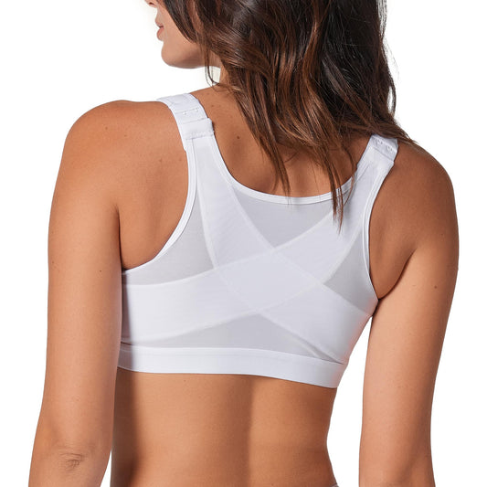 Leonisa Women's Posture Corrector Wireless Back Support Bra, White, 36C
