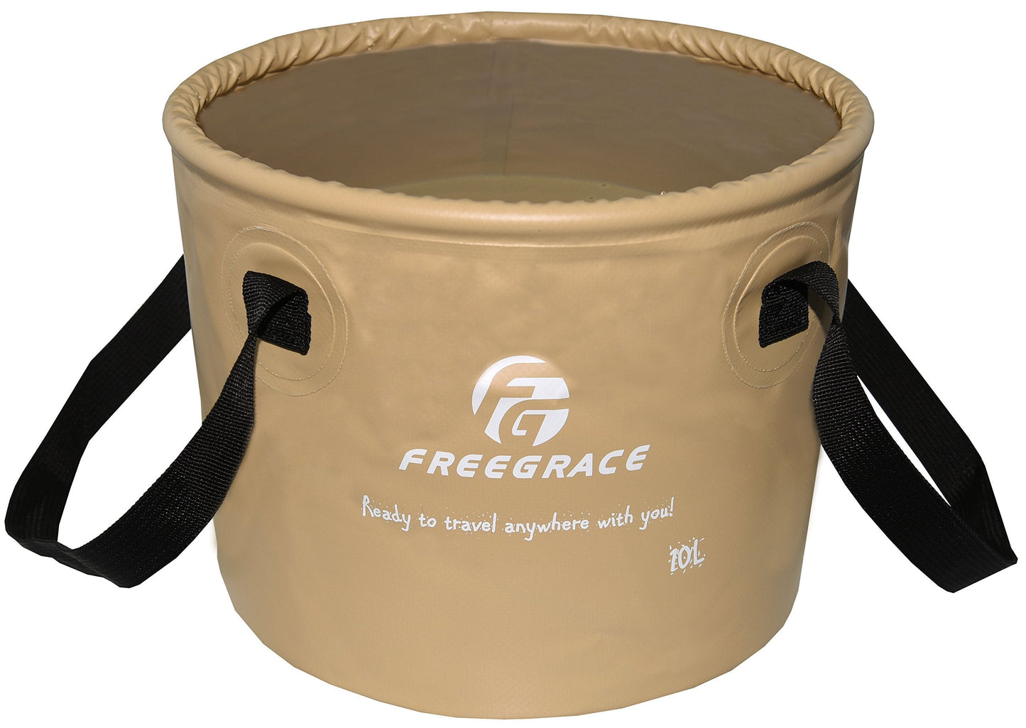 Freegrace Premium Collapsible Bucket -Multifunctional Folding Bucket -Perfect Gear for Camping, Hiking & Travel (Khaki, 10L)