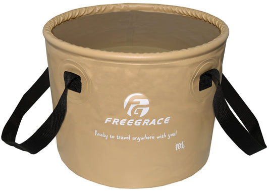 Freegrace Premium Collapsible Bucket -Multifunctional Folding Bucket -Perfect Gear for Camping, Hiking & Travel (Khaki, 10L)
