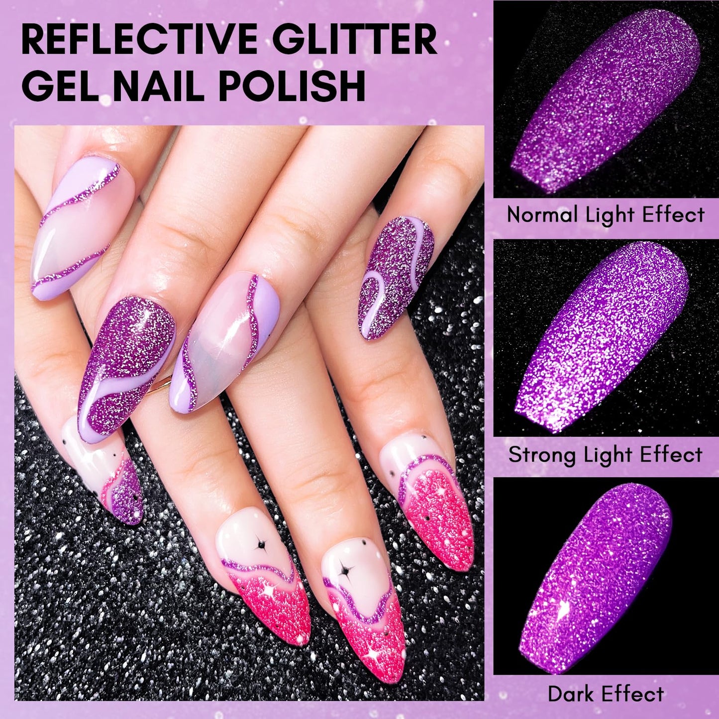 Makartt Glitter Gel Nail Polish - Flash Diamond Purple Reflective Gel, 15ml UV LED Soak Off for Nail Art Designs, DIY Home Salon Manicure, Sugar Buttons