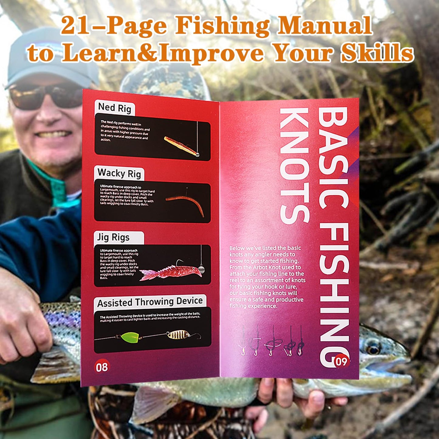 Fishing Lures Accessories Kit with Tackle Box, Suitable for Freshwater and Saltwater Fishing, Includes Fishing Guide, Fishing Gift for Men