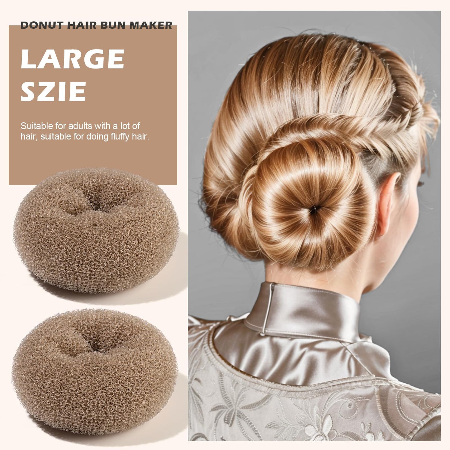 Teenitor Donut Hair Bun Maker 7 Pieces, Bun Maker Set with Hair Bun Makers (1 extra-large, 2 large, 2 medium and 2 small), 5 pieces Hair Elastic Bands, 20 pieces Hair Pins, Tan Color