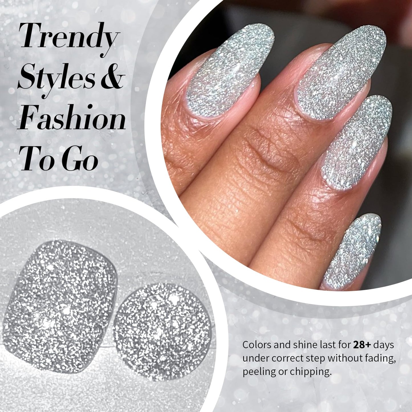 Born Pretty Silver Gold Reflective Glitter Gel Nail Polish Set for Christmas Nails Holographic Sparkle Glitter Gel Flash Soak Off Manicure Kit Gift