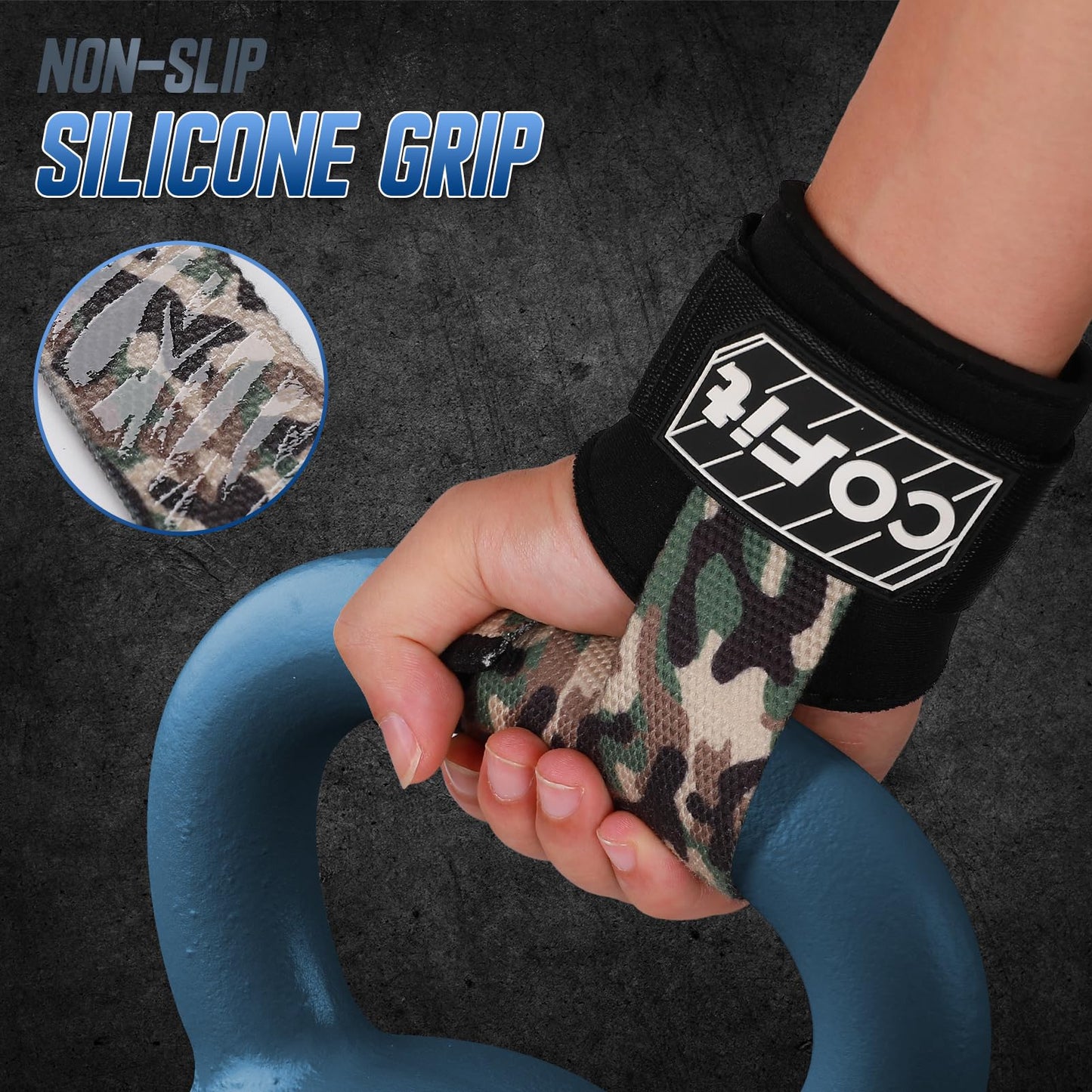 COFIT Workout Lifting Straps, Heavy Duty Weightlifting Wrist Straps with Extensive Cotton Padding Area, Enhanced Grip for Deadlifts, Powerlifting, Pull-Ups, Strength Training - Camouflage Green