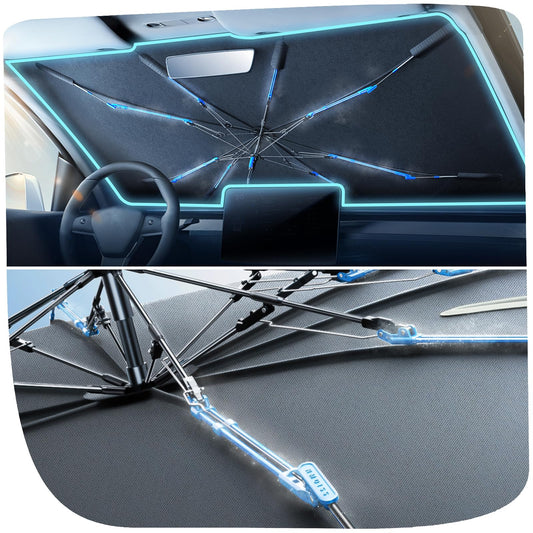 [2025 Upgraded] Nmoiss Windshield Sun Shade Umbrella [Ice Rib High Speed Cooling] 99% UV Blocking Protects Car from Sun and Heat Damage, Keeps Cool and Protects Interior Medium (56" L x 31" W)