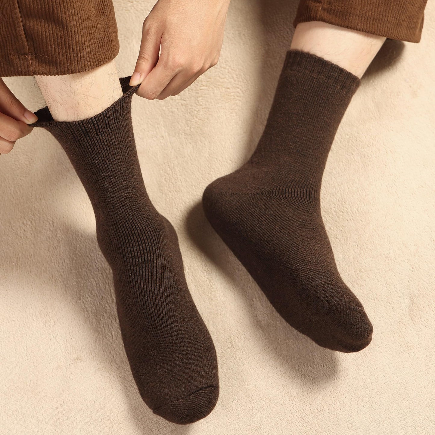 Toes Home Mens Socks for Winter, Warm Crew Wool Thermal Thick Hiking Boot Socks for Valentines Day Cozy Soft Heated for Cold Weather 5 Pairs Black