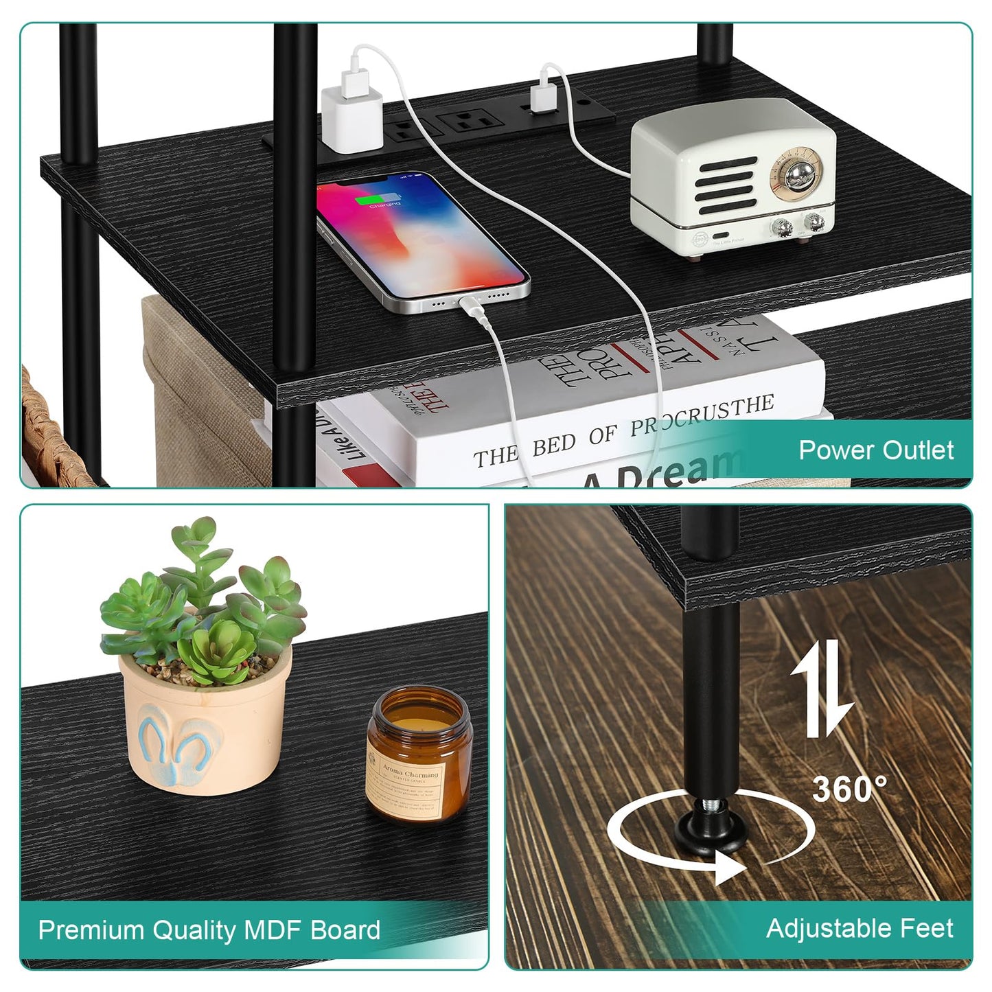 OYEAL Black Bedroom TV Stand with Power Outlets up to 50 inch TV, Small Entertainment Center Stand with Storage Modern Media TV Console Table for Living Room Bedroom