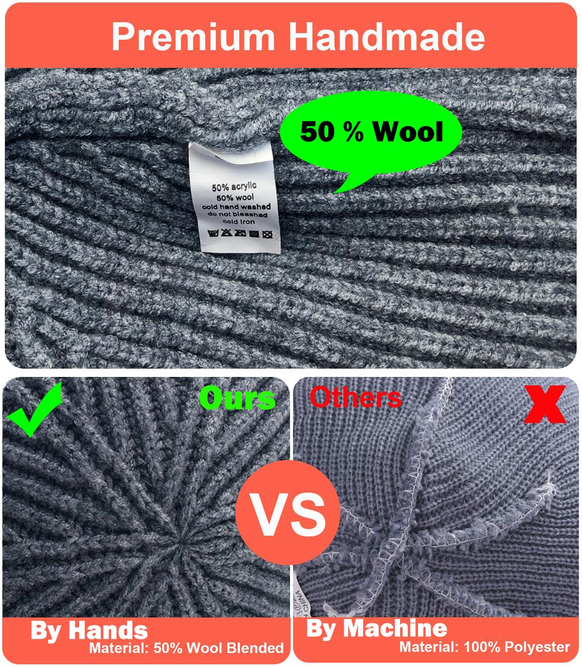 ROYBENS 2PCS Thin Swag Wool Knit Cuff Short Fisherman Beanie for Men Women, Winter Warm Hats,Trawler Watch Hat Soft Spring Fall Skull Cap Unisex