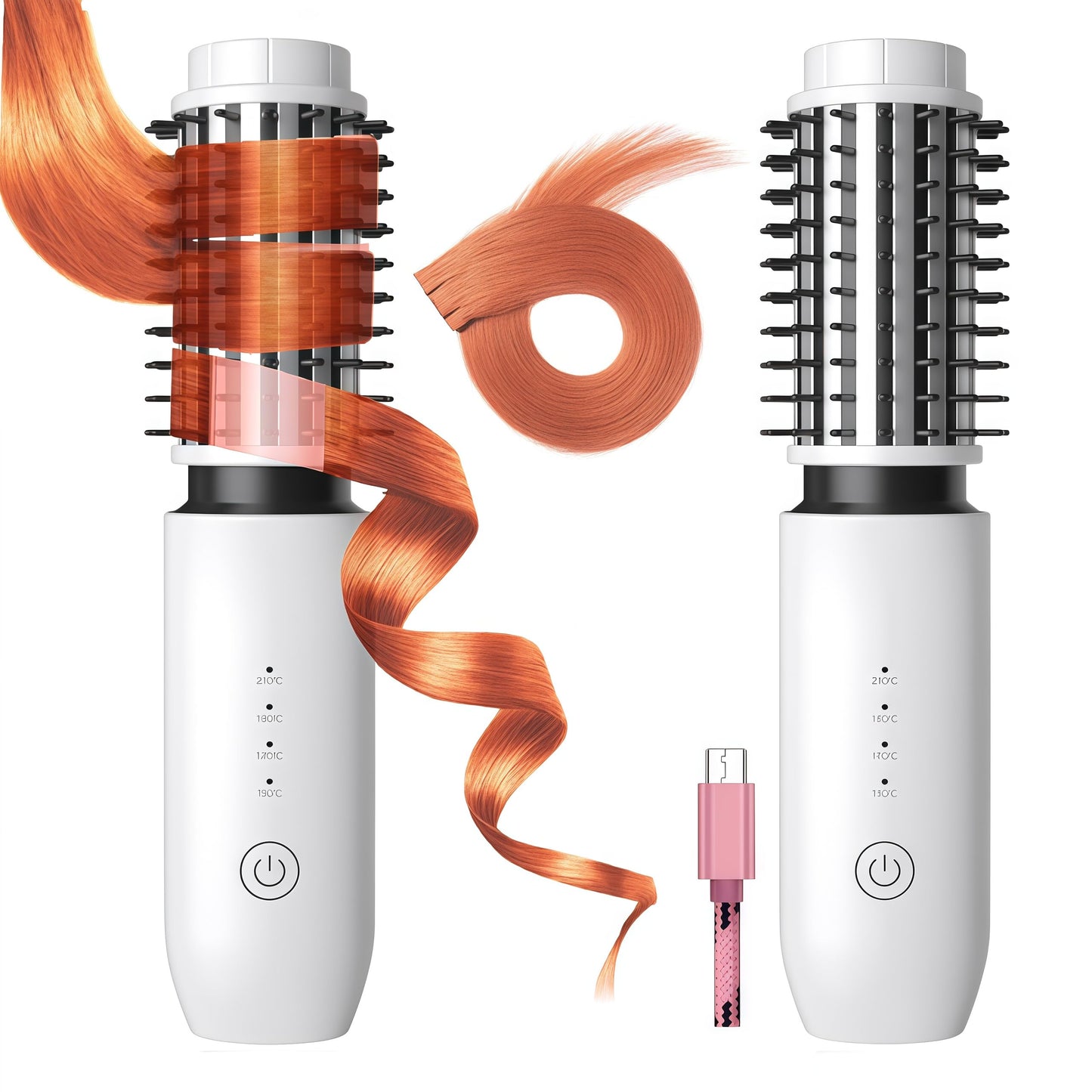 Satxtrem 2-in-1 Cordless Curling Iron & Straightener Brush,Heated Hair Styler with Needle Teeth Comb,USB-C Rechargeable,4 Temp,200M Ionic for Curls/Straightening/Smoothing (Women & Travel) (White)