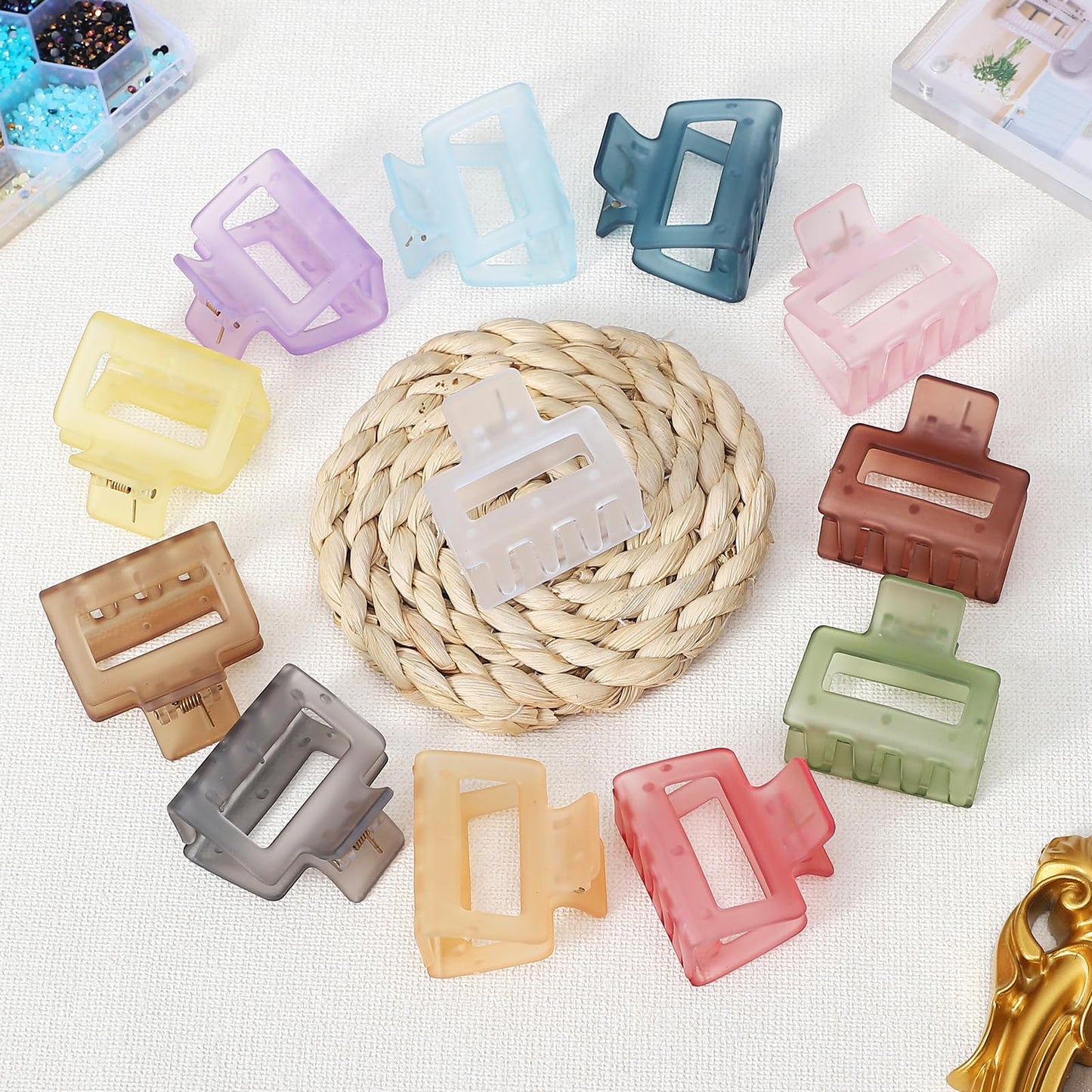 Sisiaipu 2 Inch Medium Hair Claw Clips 12 Pcs Square Hair Clips for Thin Hair Matte Nonslip Acrylic Banana Jaw Clips Bulk Hair Accessories for women and Girls- Ice Cream