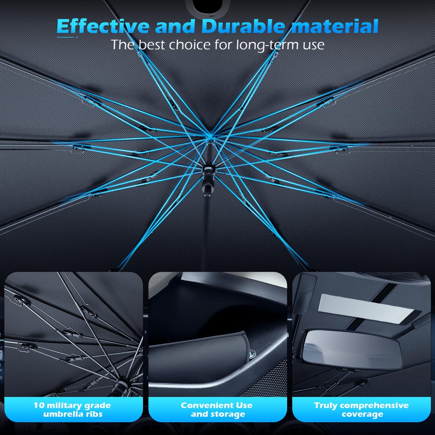 [2025 Upgrade] FLORICH Windshield Sunshade Umbrella Foldable Car Windshield Sun Shade Cover, [Nano-Ice-Crystal Coatings] Protect Interior from from UV Keep Car Cooler Large(61" L x 33" W)