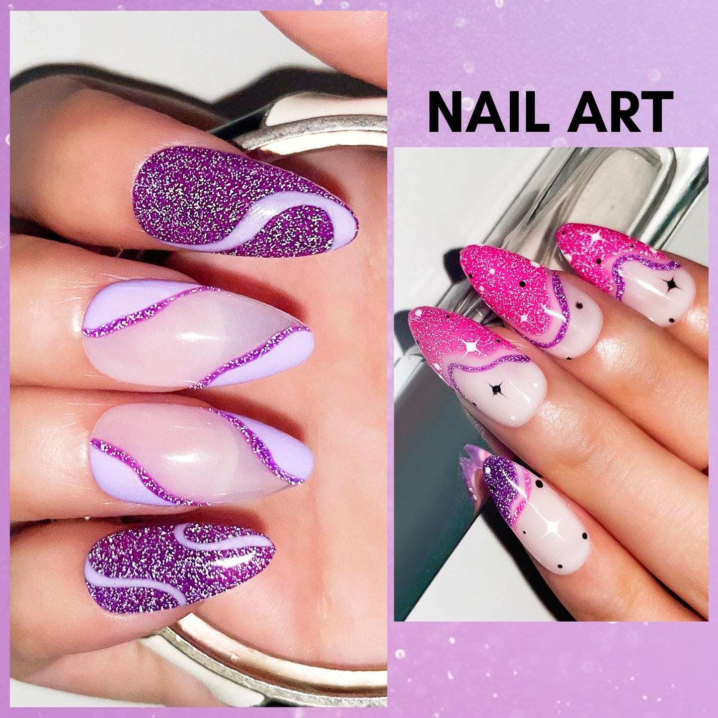 Makartt Glitter Gel Nail Polish - Flash Diamond Purple Reflective Gel, 15ml UV LED Soak Off for Nail Art Designs, DIY Home Salon Manicure, Sugar Buttons