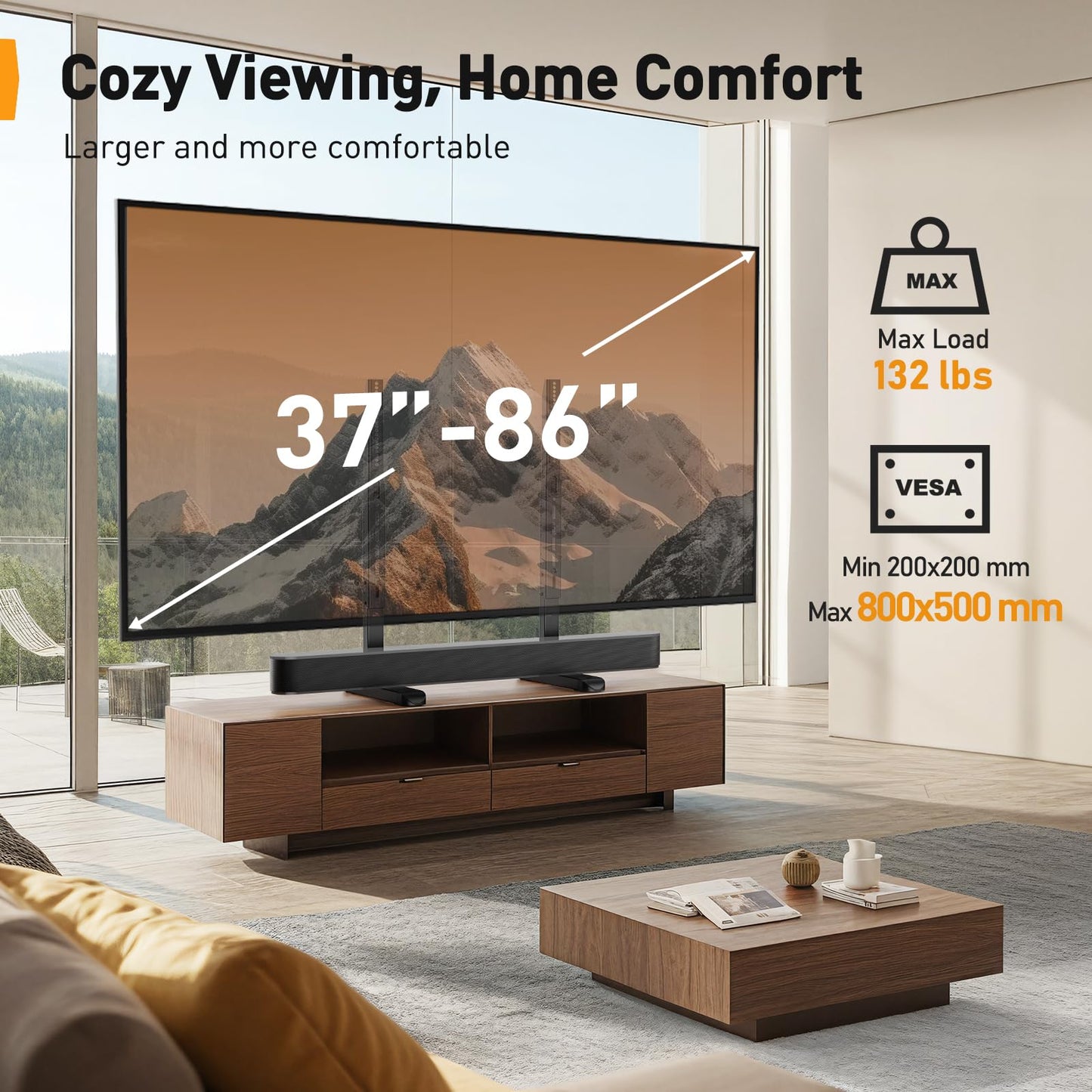 Perlegear TV Stand Steel TV Legs for Most 37–86 Inch Flat or Curved TVs up to 132 lbs, Height Adjustable TV Feet Suitable for Soundbar, Universal Tabletop TV Stand Base Max VESA 800 x 500mm, PGTVS20