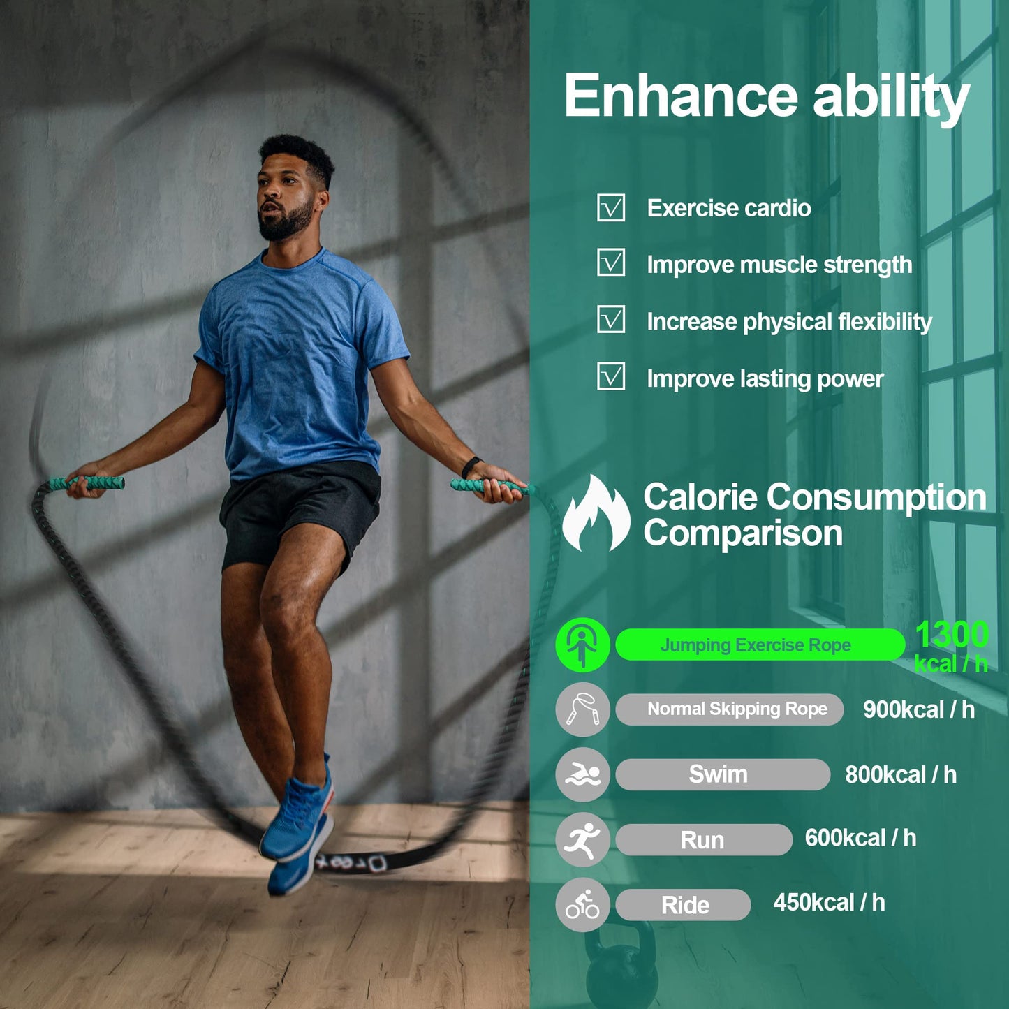 DREETINO 11FT-2.3LB Weighted Jump Rope for Adult Fitness, Upgraded 2 layers Cozy Handle Heavy Duty Skipping Rope, Men and Women Whole Body Muscle Exercise to Improve Strength Endurance Training Sports Jumping rope