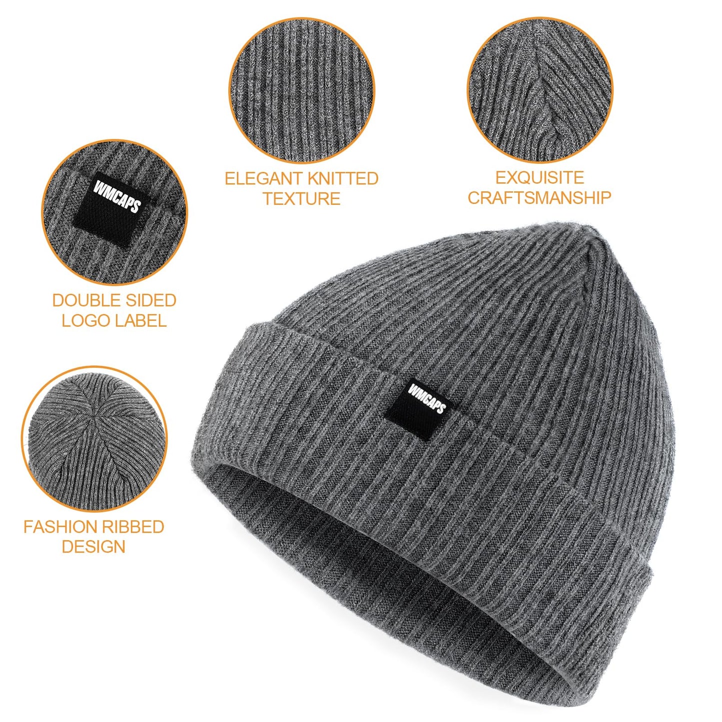 Wmcaps Beanie Winter Cuffed Beanie for Men Women, Soft Texture Stylish Slouchy Beanie, Unisex Warm Knit Caps (Black)