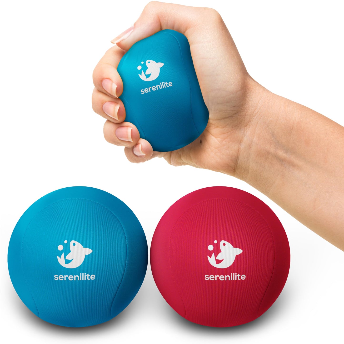 Serenilite 2 Ball Bundle Blue, Red, Stress Balls for Adults, Anxiety Relief Items, Grip Strength Trainer, Meditation Accessories, Physical Therapy Equipment, Fidget Ball, Hand Grip Strengthener.