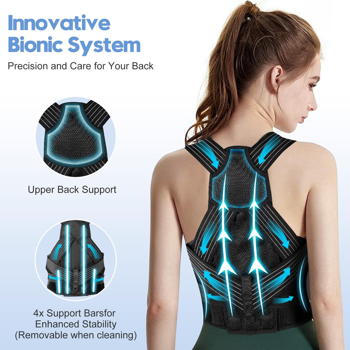 J.COXLOD Posture Corrector for Men Women with Bionic System - Upgraded Back Brace, Adjustable Full Back Support, Shoulder Straightener, Neck, Upper and Lower Back Pain Relief