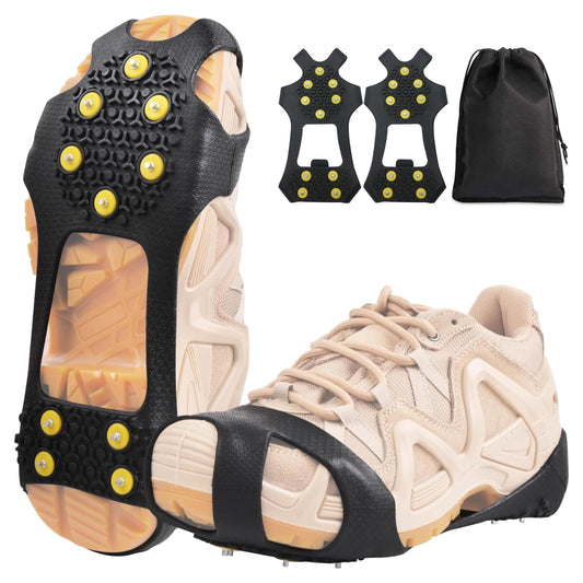 Ice Cleats for Shoes and Boots Ice Snow Grippers Anti-Slip Crampons 10 Studs Traction Cleat for Women Men Kids Hiking Fishing Walking Running Jogging