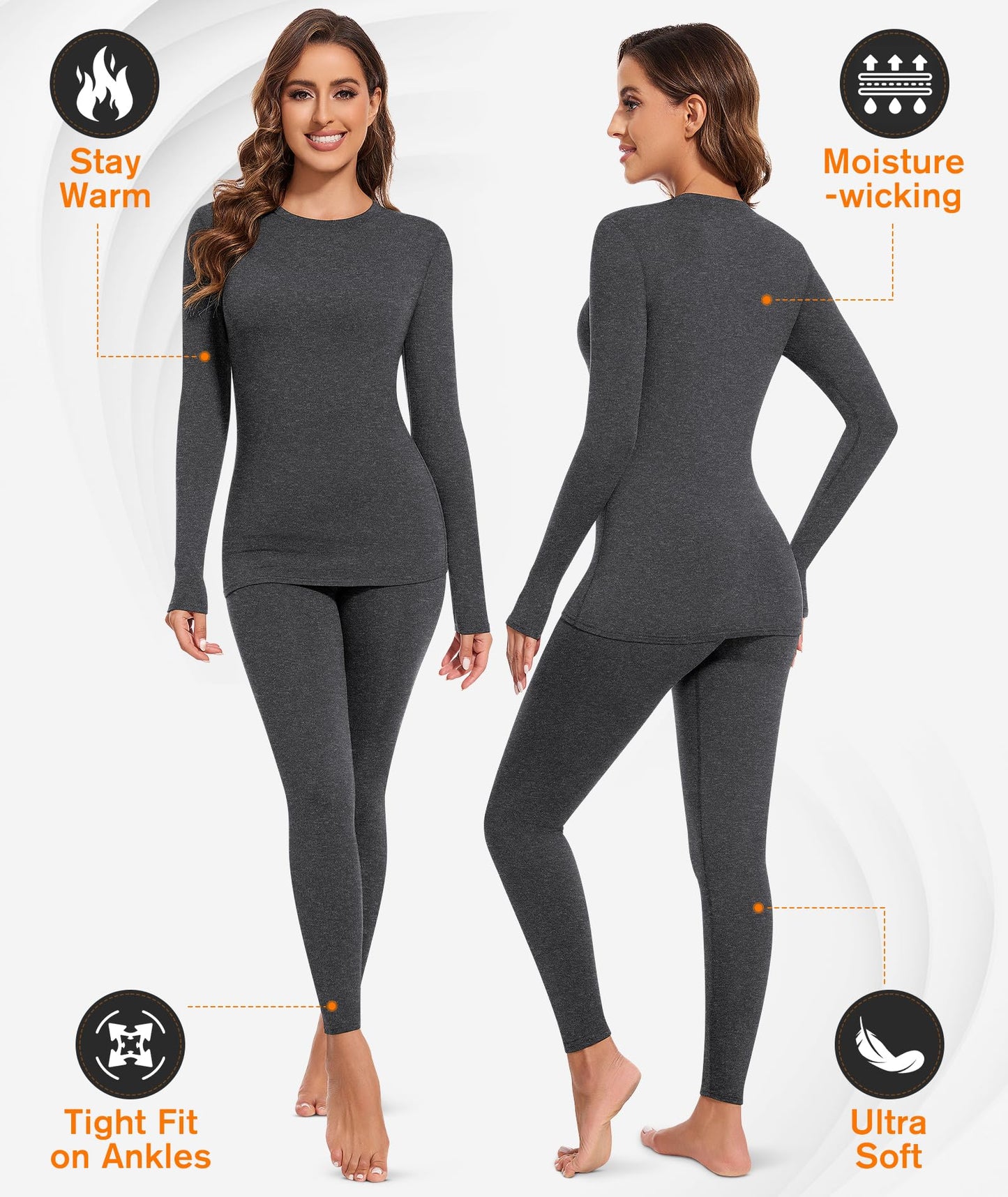 BESTENA Women’s Thermal Underwear Set, Fleece Lined Long Underwear, Warm Base Layer Top and Bottom for Cold Weather