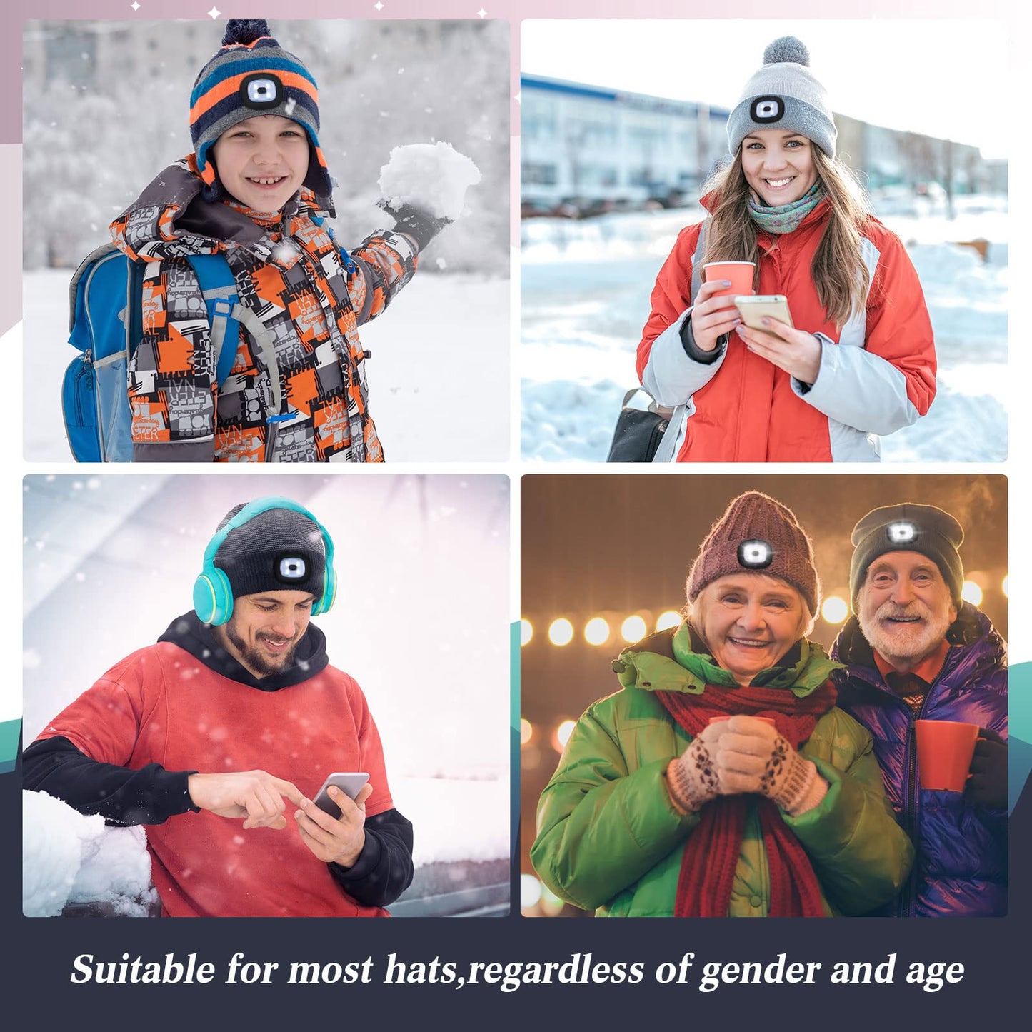Mudder USB Rechargeable Light for LED Knit Beanie Hat, 4 Pieces, Strong Medium and Weak Mode Hat Lights Flashing Hands Free Flashlight Men Dad Father, Black