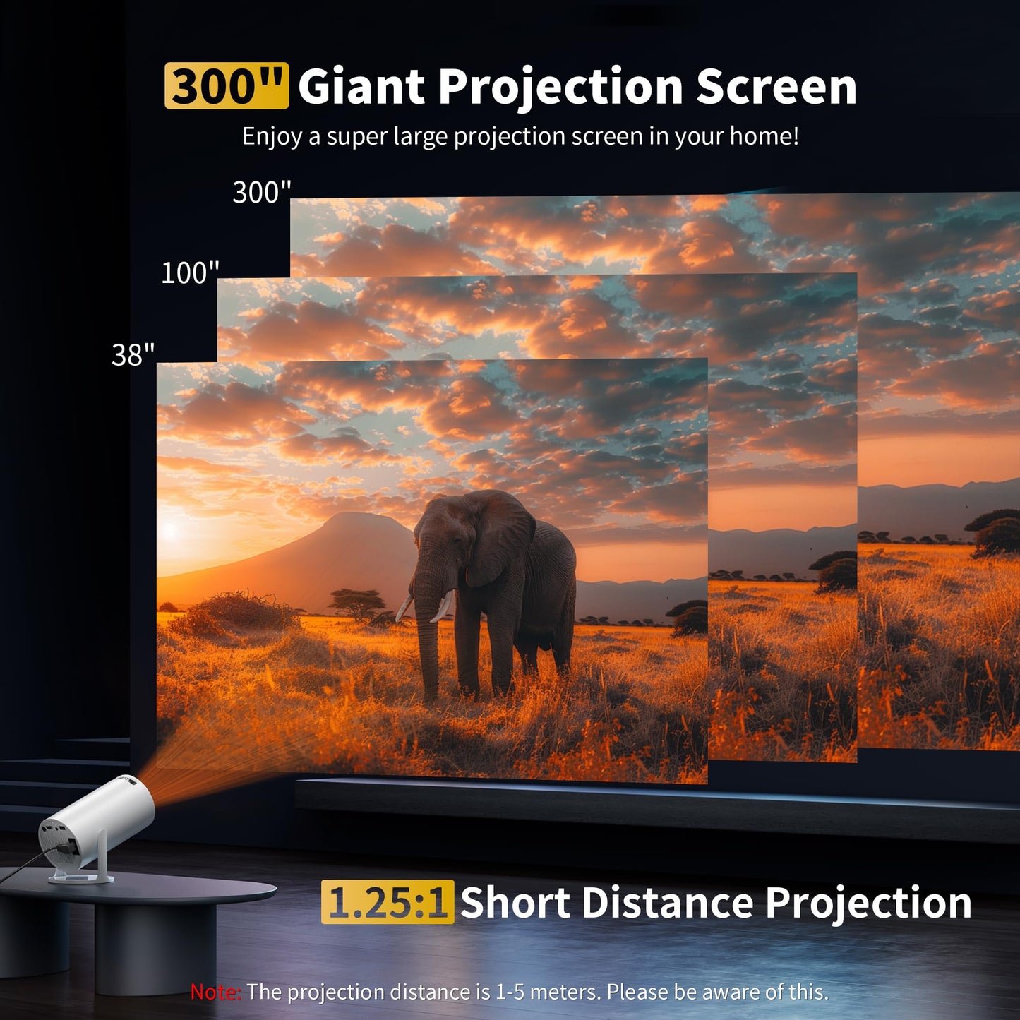 Mini Projector Portable Proyector 4K Support, Full HD 1080P Small Projector with 270° Rotatable Stand, Movie Projector Compatible with TV Stick/Smartphone/HDMI/USB for Bedroom/ Outdoor Camping