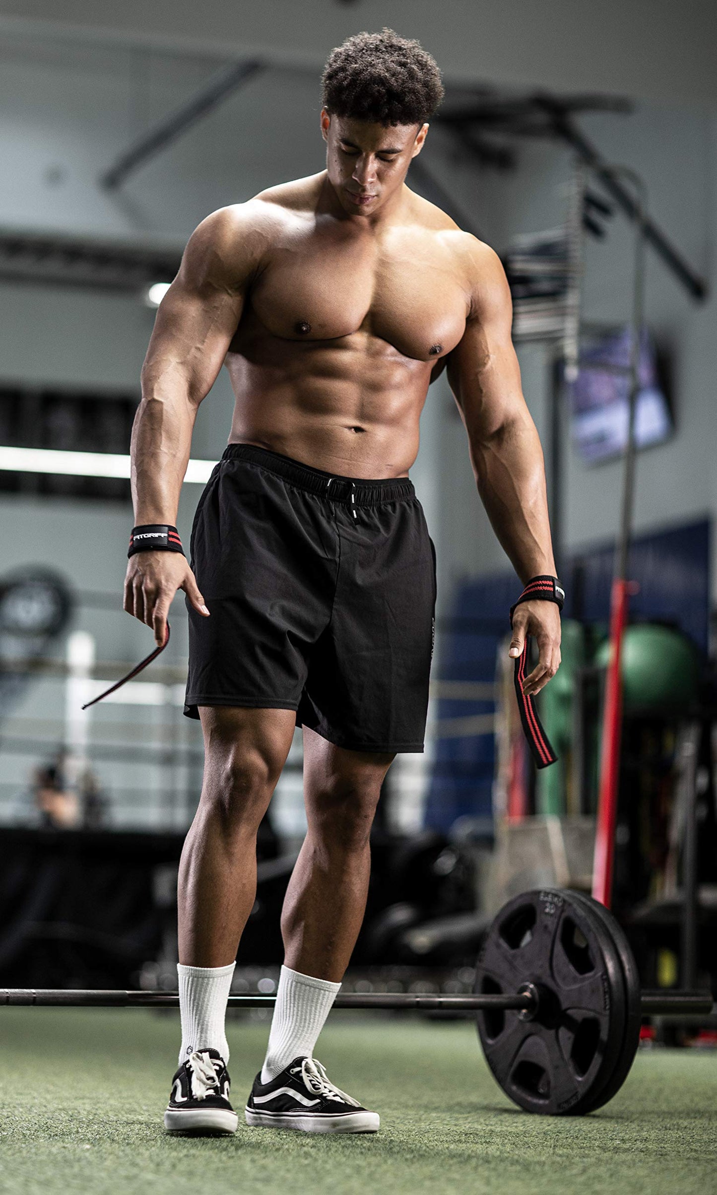 Fitgriff® Lifting Wrist Straps for Weightlifting, Gym, Deadlift, Workout (Made of Premium Cotton & Padded) - Men & Women (Standard, Black/Red)