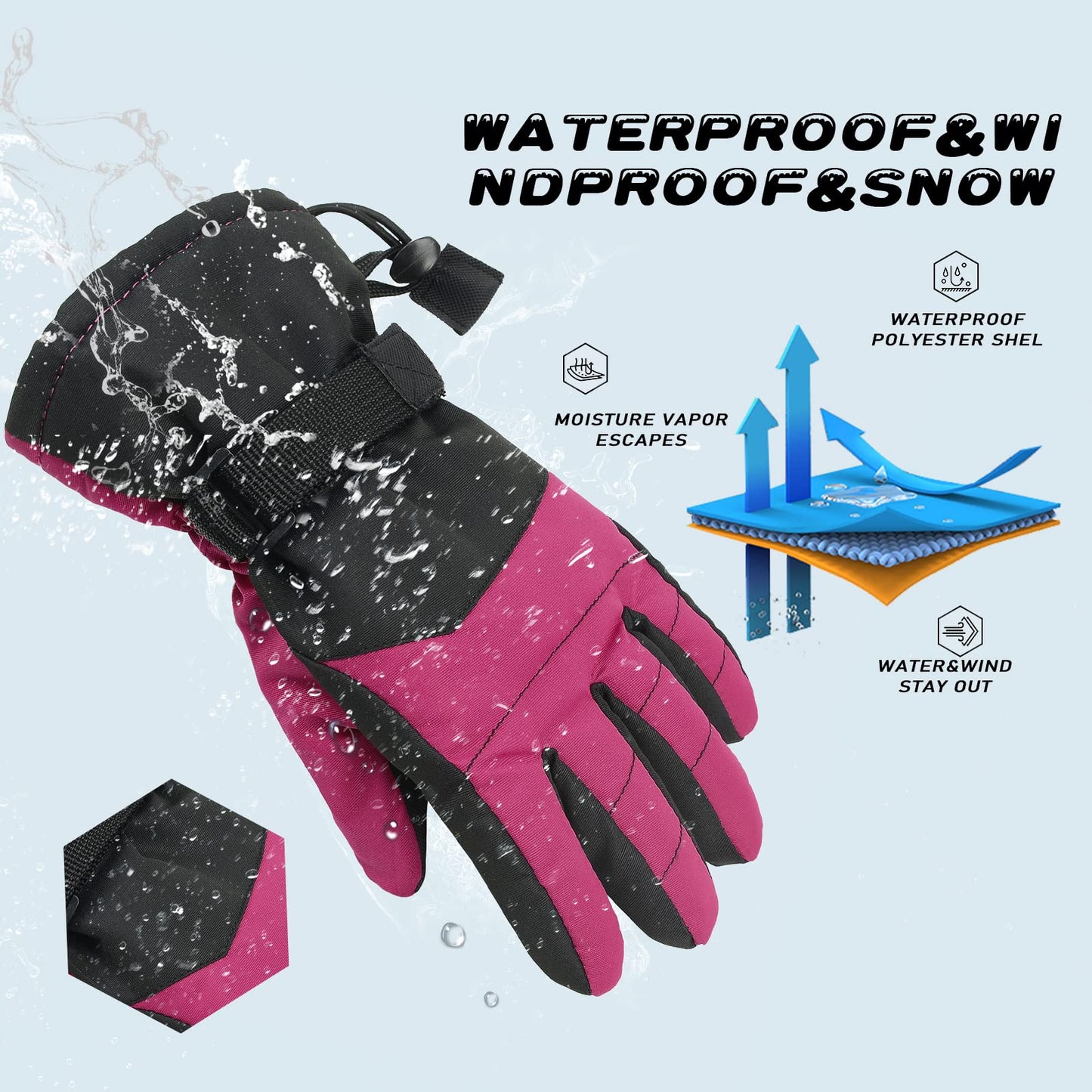 American Trends Kids Snow Gloves Waterproof Winter Gloves Ski Gloves for Boys Girls Cold Weather Outdoor Sports Snowboard Gloves Blue M