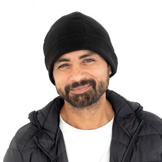 isotoner Men's Water Repellent Recycled Fleece Cold Weather Lined Beanie Hat, Black, One Size
