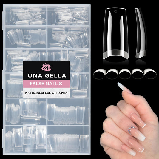 UNA GELLA Clear Gel Nail Tips Square No C Curve 504pcs French Style Square Acrylic Nail Tips Pre-inner Half Cover Faster Gel Nail Extension Home DIY French Press On Nails 12 Sizes