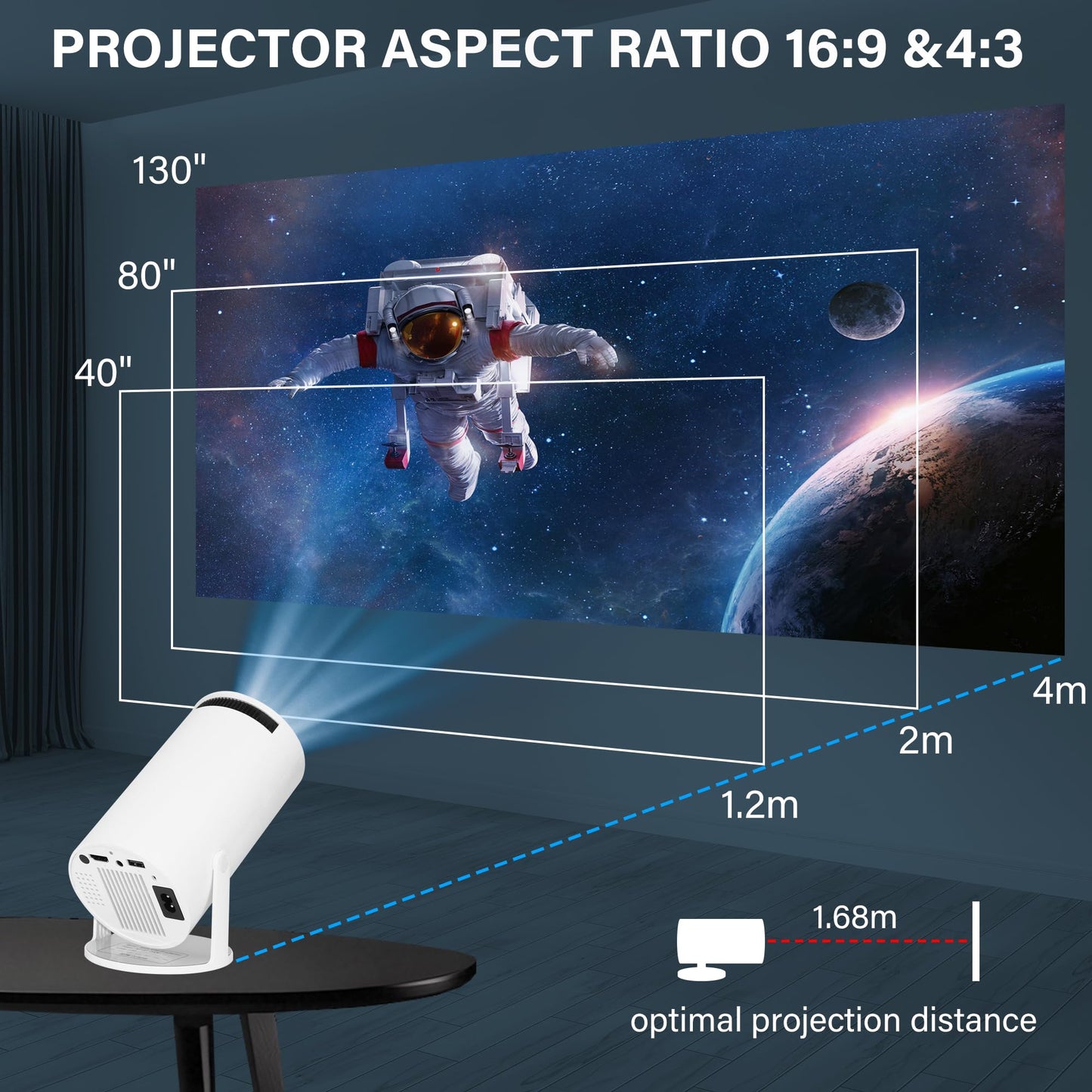 Sanniu Mini Projector, Support 4K 1080P HD Portable Projector with Bluetooth and WIFI Android TV 11, Auto Keystone, 130" Screen Smart Video Projector with Speakers for Home Theater & Outdoor Movie