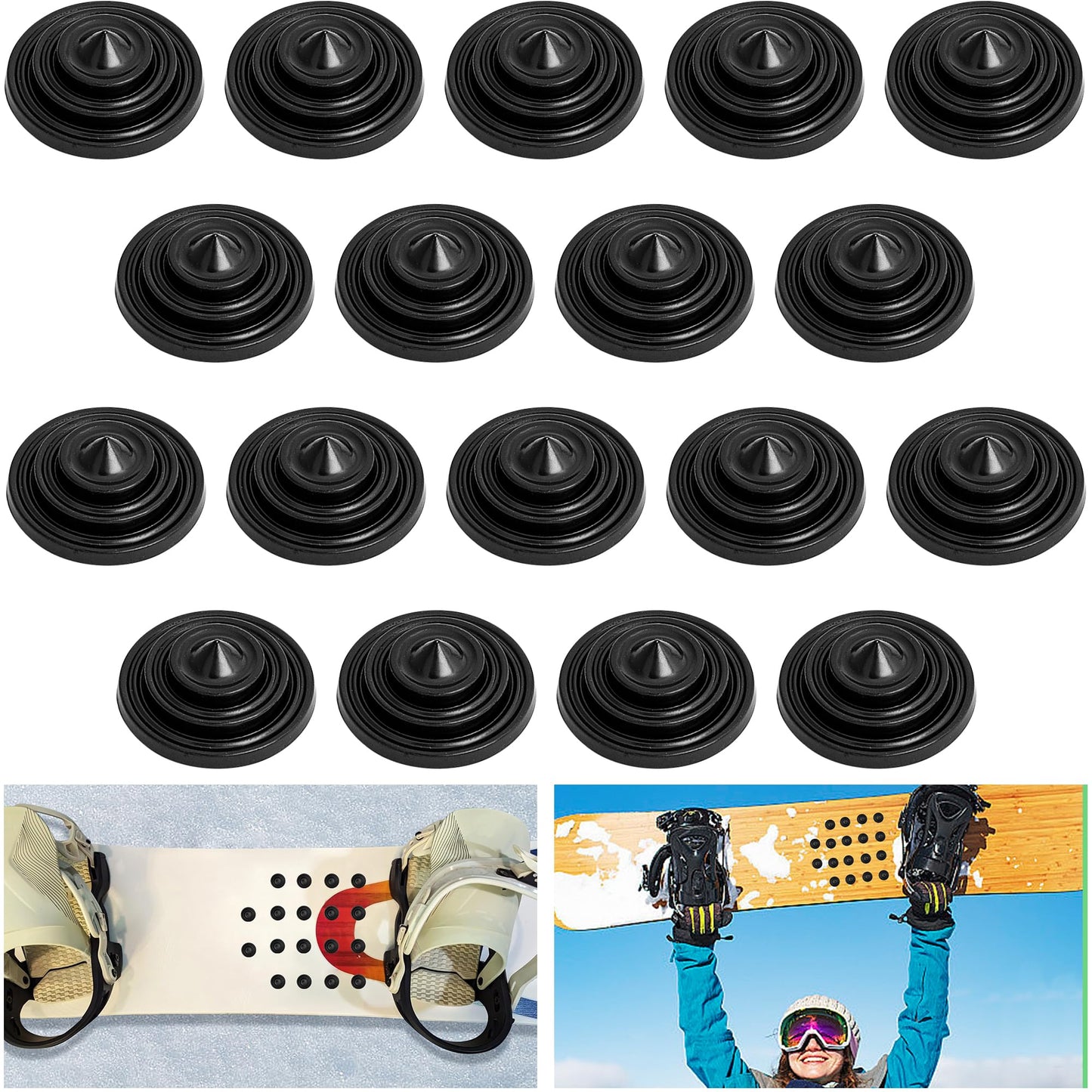 Shupakul 18 Pcs Snowboard Stomp Pad,4 Layers Cone Studs Snowboard Grip Stomp Pads,Anti-Slip Stomp Pad Studs to Provide Extra Grip for Winter Ski Snowboard