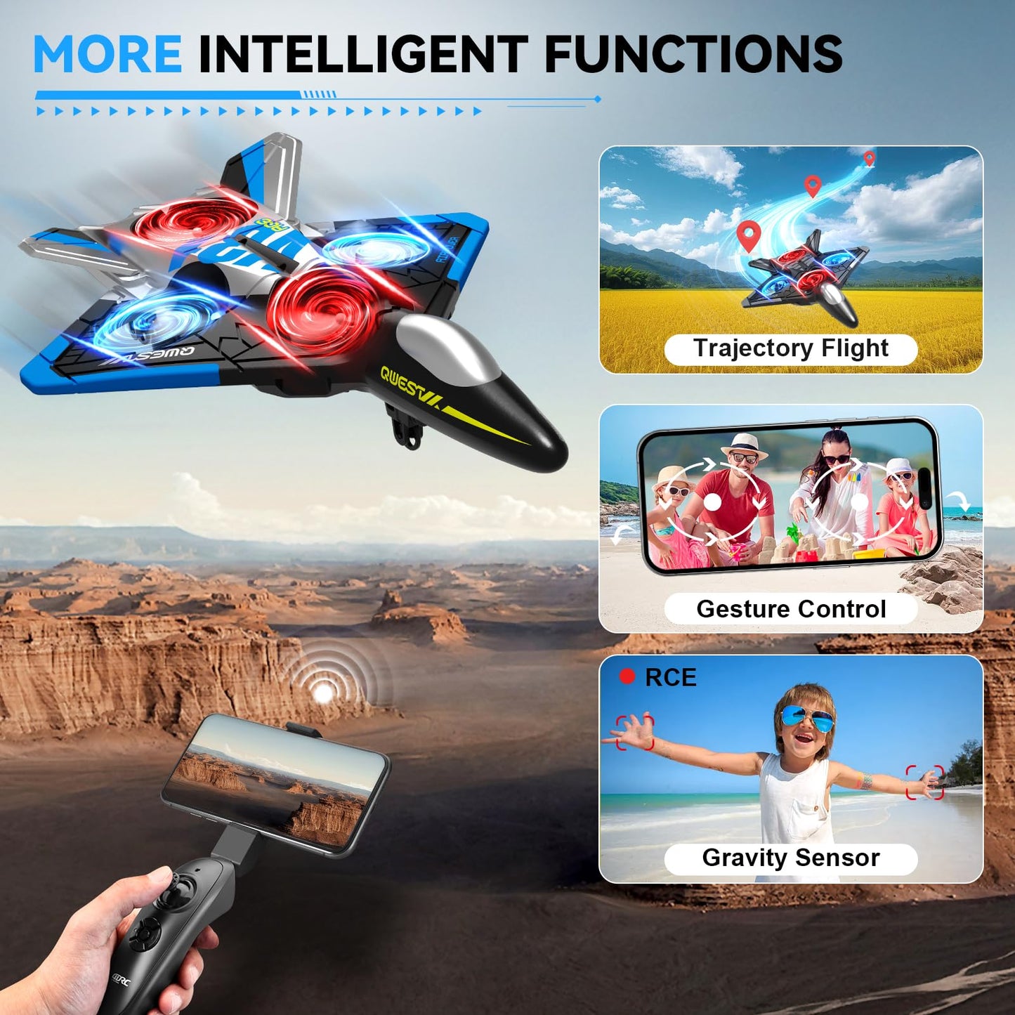 4DRC V31 RC Plane with Camera, Foam Remote Control Airplanes Drones for Kids Adults 8-12 12-16, RC Airplane Fighter Jet with Light, 360° Flip Fighter Jet Toy, Gravity Sensing, Stunt Roll, Airplane Toy
