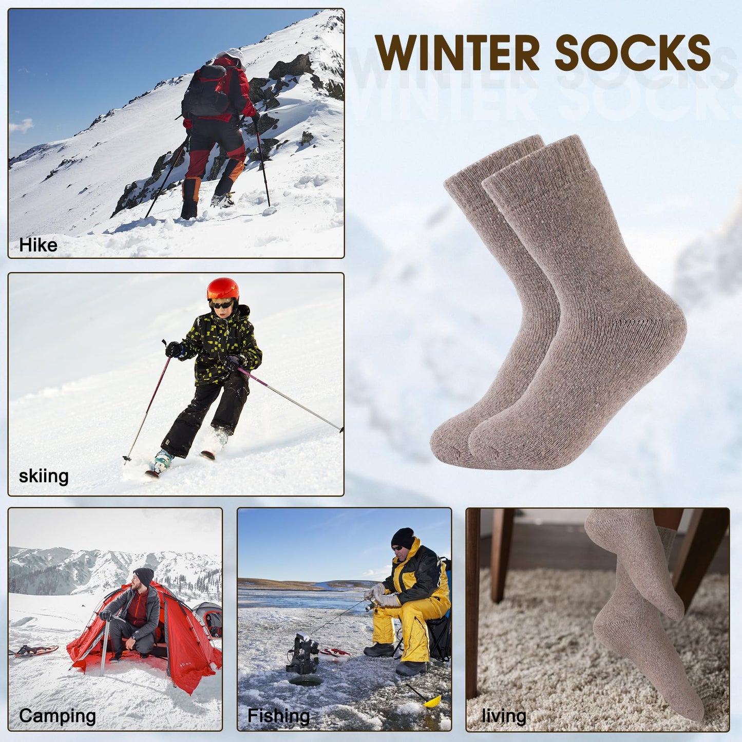 DOINUO Wool Socks for Women, 5 Pairs Thermal Thick Warm Winter Hiking Walking Cozy Crew Boot Gifts Socks