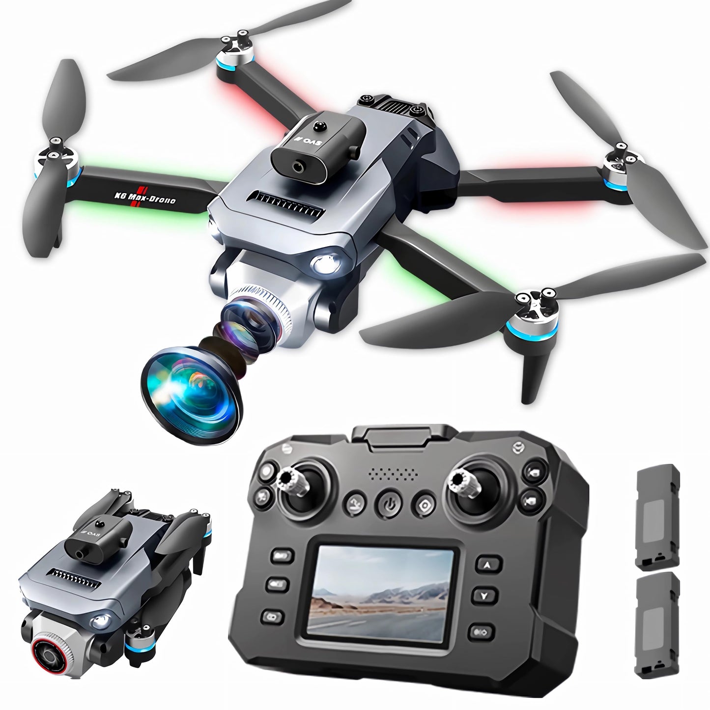 Drone With Screen On Controller With Camera 4k For Beginners And Kids,Wifi Fpv,Sd Storage,Foldable,3d Flips,One Key Take Off/Land,Headless Mode,Led Lights,Avoidance,Waypoints Fly,Sd Storage,Under 249g(2 Batteries)