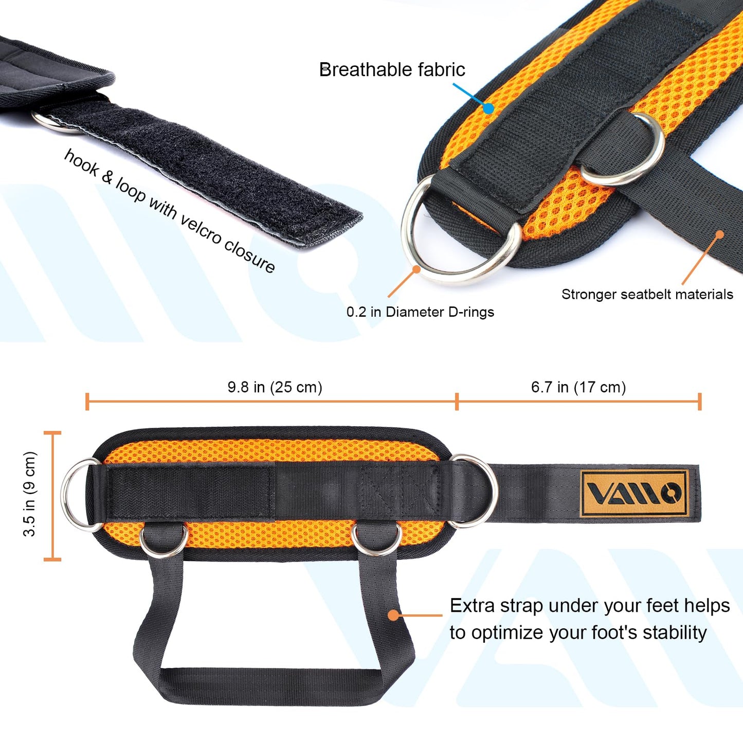 VAIIO Orange Ankle Straps for Cable Machines,Adjustable Comfort fit Neoprene, Reinforce Double D-Ring - Premium Ankle Cuffs to Improve Abdominal Muscles, Lift The Butts, Tone The Legs for Men & Women