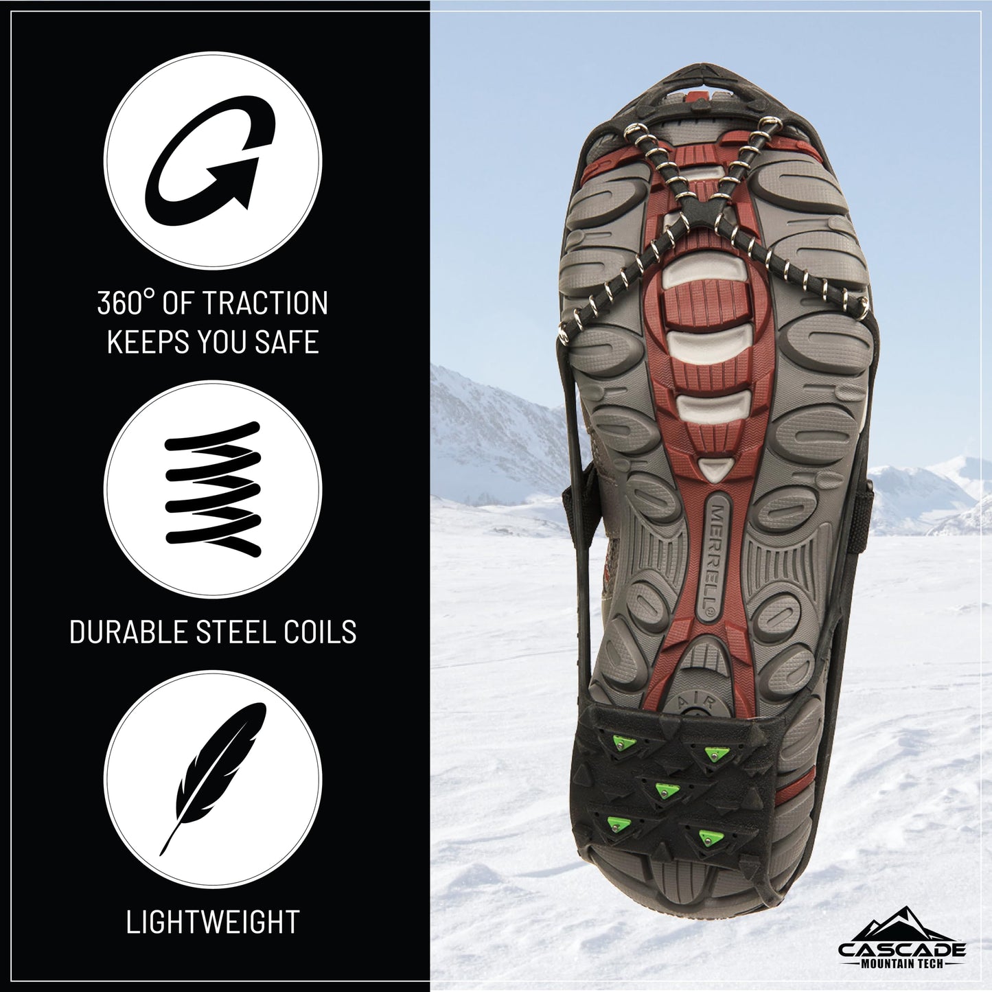 Cascade Mountain Tech Ice Traction Cleats - Ice Traction 360 - Hybrid Spike/Coil - Black - Small/Medium