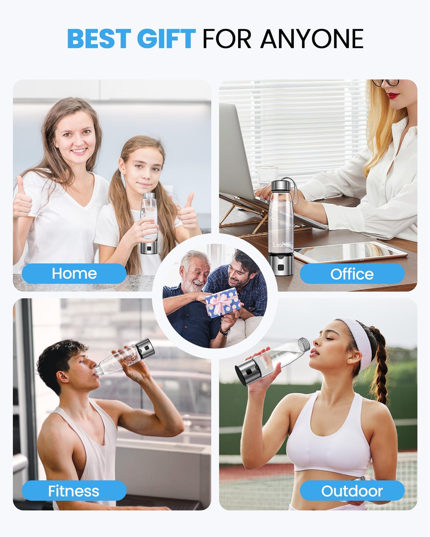 LOOHOI Hydrogen Water Bottle-2025 New Upgraded Hydrogen Water Generator with SPE/PEM Tech,16 OZ Portable Hydrogenated Rich Water Cup Hydro Machine,Health Gift for Home & Family