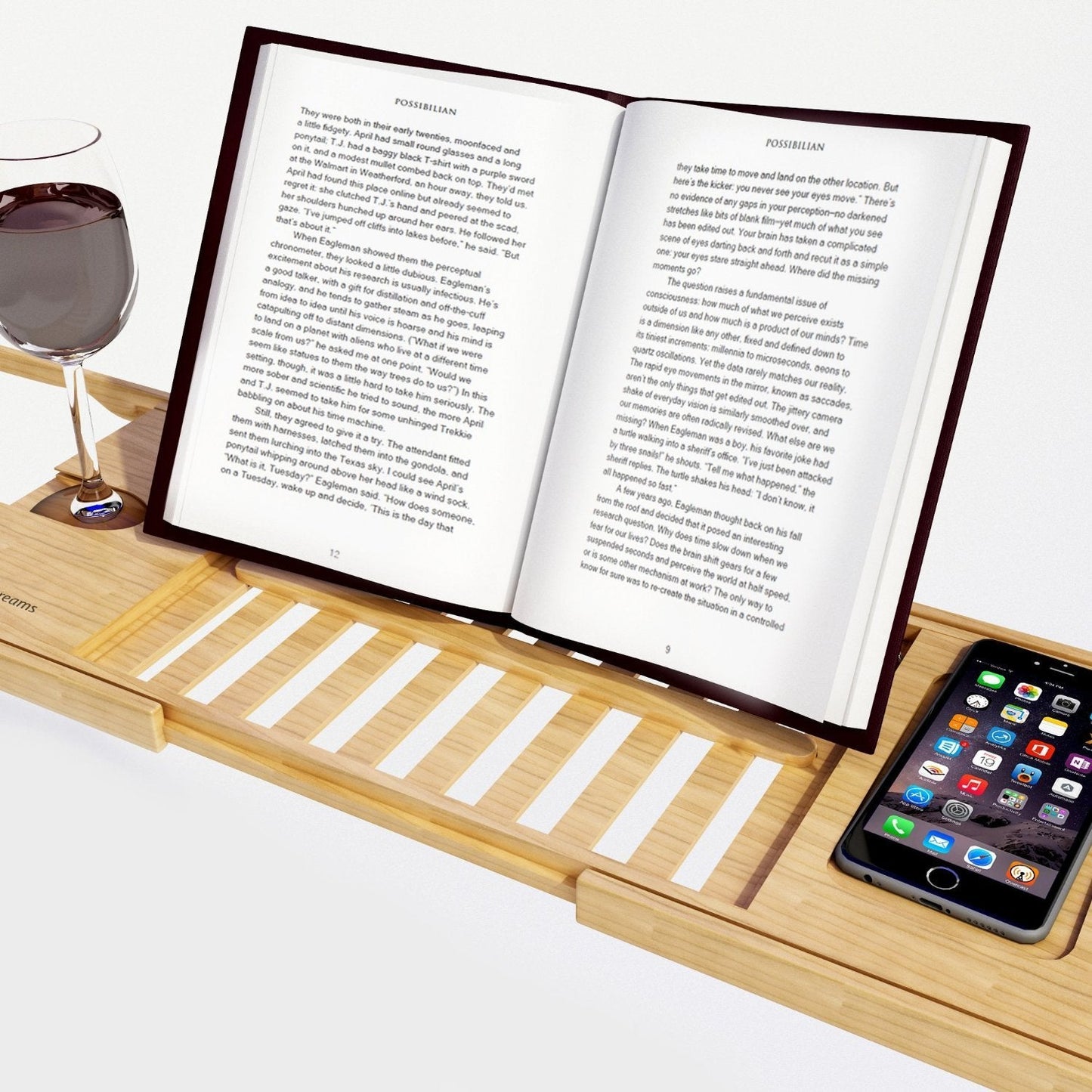 Bamboo Bathtub Tray - Wood Bath Caddy with Book, Phone, or Tablet Rest, Cup Holder, and Extended Sides for Bath Accessories by Home-Complete (Natural)