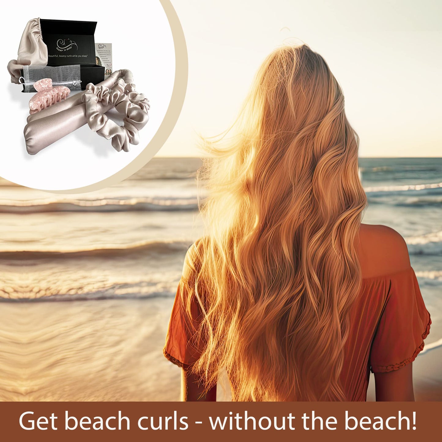 Sleep ‘N Curl - 100% Pure Mulberry Silk - Heatless Hair Curler KIT with Pure Silk Cap (Bonnet)