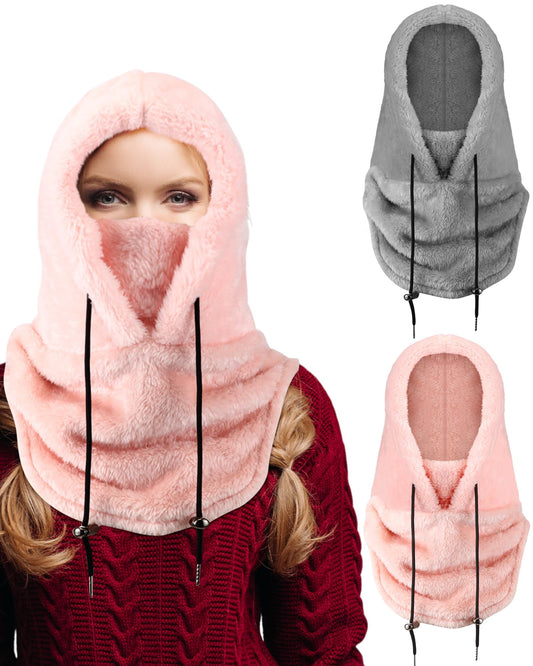 Liitrsh 2 Pcs Balaclava Fleece Ski Winter Face Mask for Men Women Cold Weather Balaclava Wind Resistant Cap Scarf(Grey, Pink)