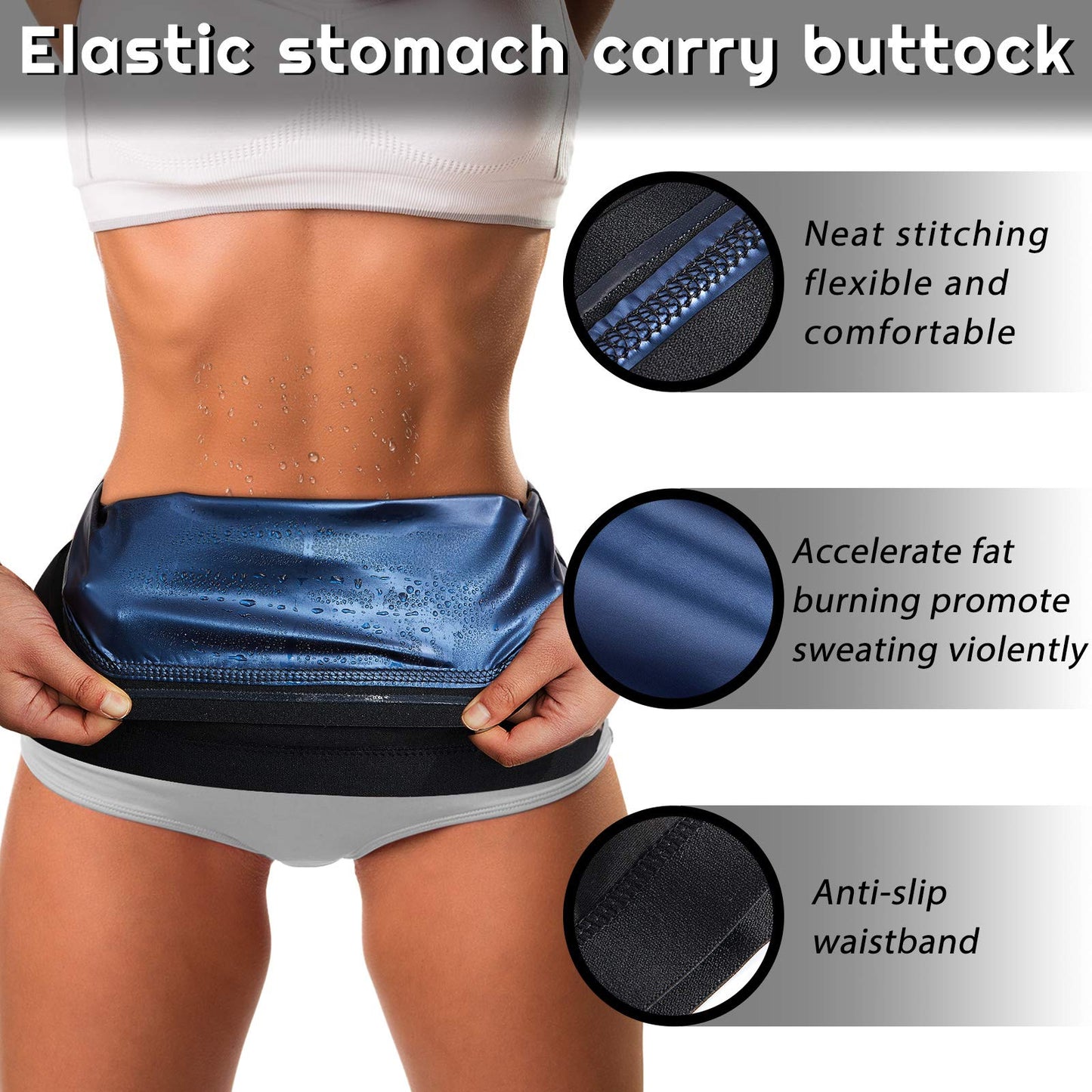 Geyoga Waist Trimmer Sweat Waist Trainer Wrap Stomach Wraps for Women Bodybuilding (Blue Inner,S)